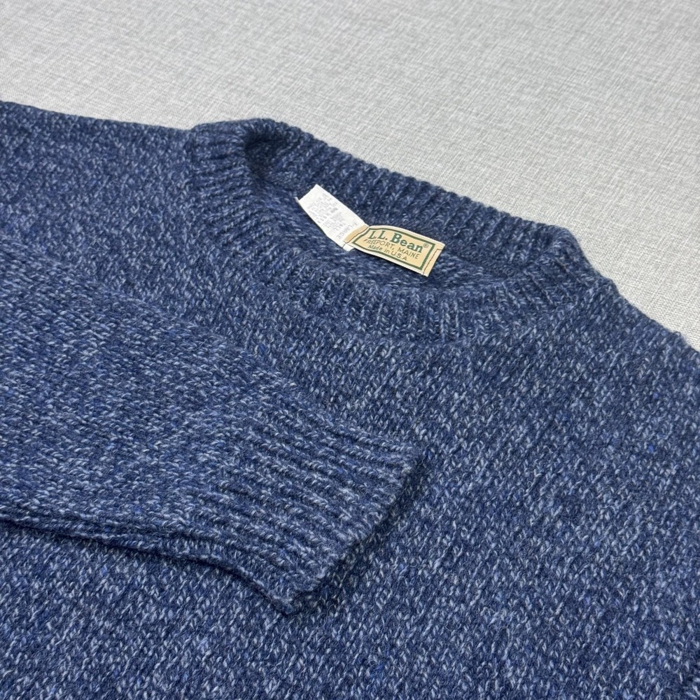 L.L. Bean Vintage Wool Nylon Fisherman Sweater Pullover Mens XL Blue Heavyweight